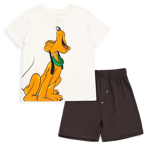 Image of Disney Mickey Mouse Donald Duck Goofy Pluto Baby T-Shirt and Mesh Shorts Outfit Set Infant to Little Kid White/Grey Pluto 3 Years White/Grey Pluto, 3 Years, White/Grey, Pluto, 3 Years