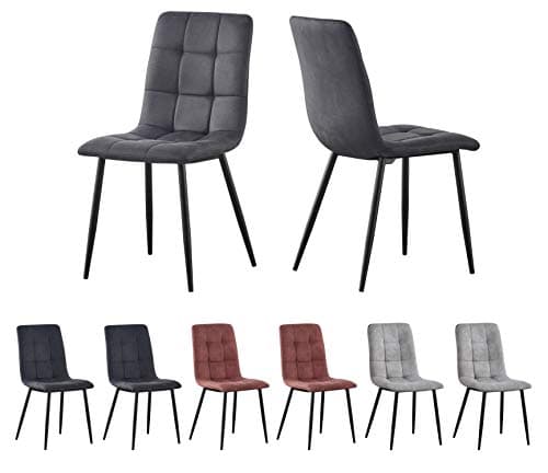 Image of Set of 2 Faux Matte Suede Leather Dining Chairs With metal Legs home& restaurants henri (Dark Grey)