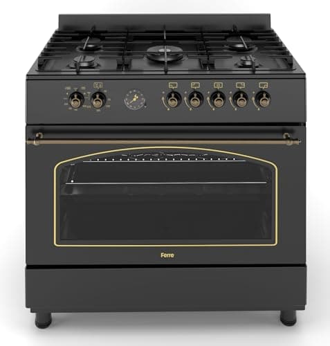 Image of Ferre F9H50E7-BL-RETRO 90cm Dual Fuel Range Cooker With Double Turbo Fan & 5 Burner(1 Wok) - Matte Black
