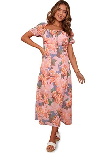 Image of Chi Chi London Ruched Floral Midi Dress in Pink