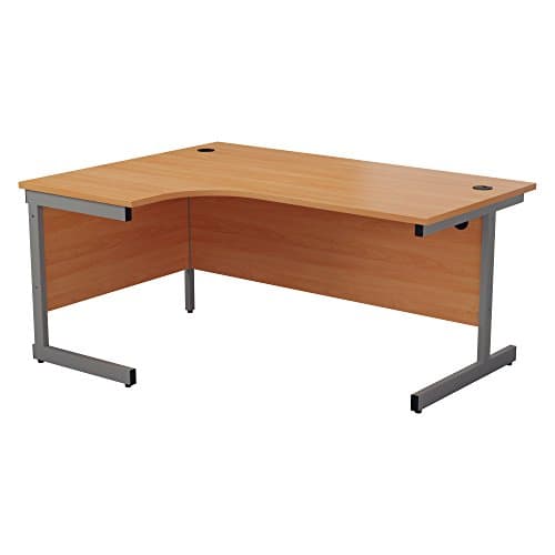 Image of Office Hippo Heavy Duty Corner Desk, Strong & Reliable Workstation, Integrated Cable Ports, PC Desk For Office or Home - Beech Top / Silver Frame