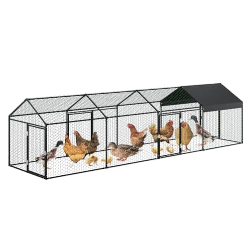 Image of Chicken Run Galvanised - Walk-in Chicken Coop - Hen Poultry House Cage - Rabbit Hutch Pet Playpen Garden with Water-Resist Cover, Large Poultry Cage for Outdoor Backyard Farm 4 x 1 x 1m - Black