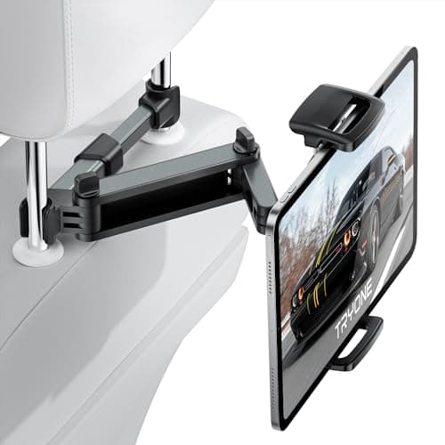Image of TRYONE Car Headrest Tablet Holder Mount Stretchable Backseat Tablets Stand for Kids, Car Seat Mounts Compatible with iPad Pro 12.9 Air Mini, iPhone, Galaxy Tab, Switch, All 4.7-12.9" Screen Devices