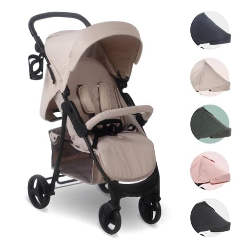 Image of My Babiie MB30 Pushchair – from Birth to 4 Years (22kg), Easy Compact Fold, Large Shopping Basket, Adjustable Handle, Stroller Includes Cup Holder, Rain Cover – Oatmeal