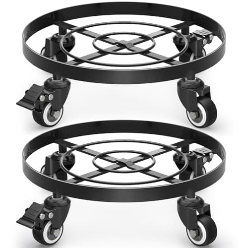 Image of WELDUN Metal Plant Stand with Wheels, Heavy Duty Garden Planter Stand 32cm, Mobile Potting Trolley, Plant Caddy, Suitable for Outdoor Patios, Decks and Indoors Black, 2 Pack