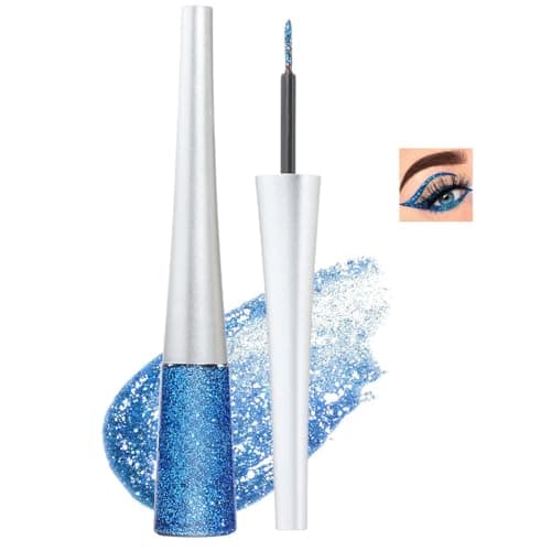 Image of Glitter Blue Liquid Eyeliner – Waterproof, Quick Dry, Long Lasting Metallic Shimmer Eye Liner Pencil for Bold Eye Makeup, Party, Festival & Cosplay