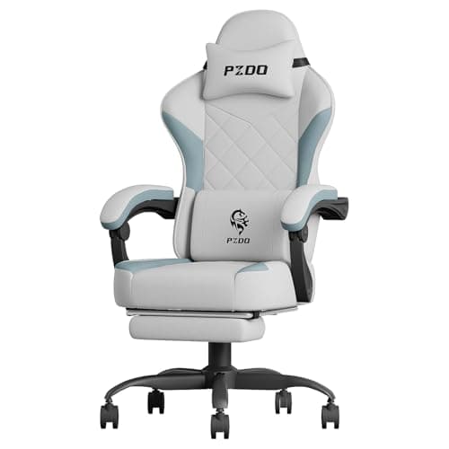 Image of PZDO Office Chair Ergonomic Office Chair with Footrest, Ergonomic Chairs for Adults, Gaming Desk Chairs with Technology Fabric, Reclining Chaise de Bureau, Gift, Teens, (Gray)