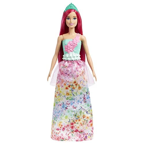 Image of Barbie Dreamtopia Royal Doll with Dark-Pink Hair & Sparkly Bodice Wearing Removable Skirt, Shoes & Headband, HGR15