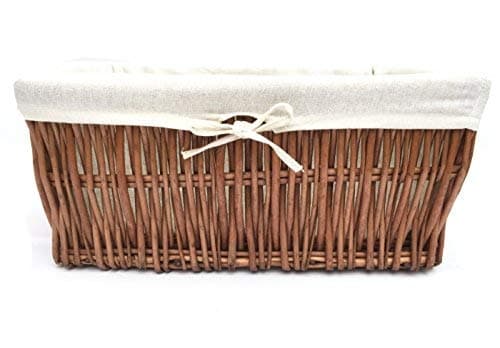 Image of Full Wicker Strong Wider Big Deep Large Wicker Lined Handle Storage Basket Xmas Hamper Basket Gift[Oak,Medium 41x28x18cm]