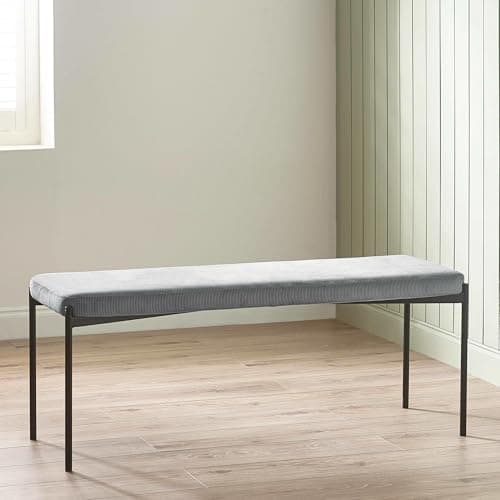Image of Julian Bowen Leonie Dining Bench – Modern Stool for 2 People, 120cm Velvet Upholstered Seat with Black Metal Legs for Kitchen, Entryway and Dining Room – Grey