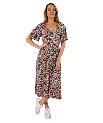 Image of Joe Browns Women's Flattering Floral Jersey Dress, Regular, Black, UK 10