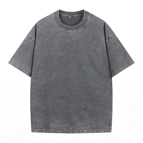Image of NITAGUT Mens Henley Shirts Short Sleeve Casual Retro Washed Distressed T-Shirts Cotton Lightweight Summer T-Shirt,Grey,XL
