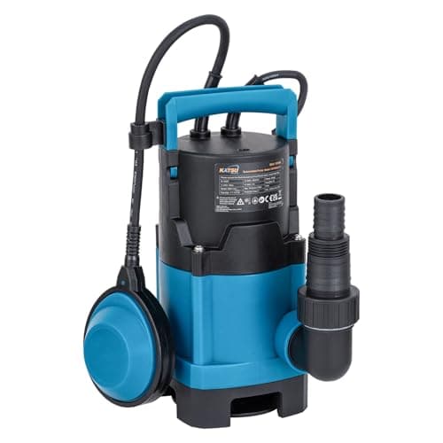 Image of KATSU Tools 400W Portable Submersible Pump for Clean and Dirty Water 8500L/H for Garden Pond, Pools, Ditches + Float Switch + 10M Cable
