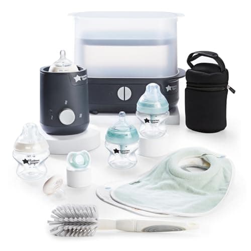 Image of Tommee Tippee Complete Feeding Set, Black, with Electric Steam Steriliser, Newborn Self-Sterilising Baby Bottles and Easiwarm Bottle Warmer, Essential for Parents with Newborns