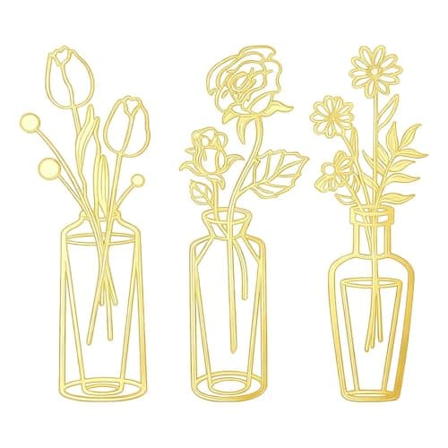 Image of HUILATE Gold Flowers Wall Art 3 Pcs Acrylic Vase Wall Art Decoration for Lining Room Bedroom Bathroom Home Patio Balcony Kitchen(30cm)