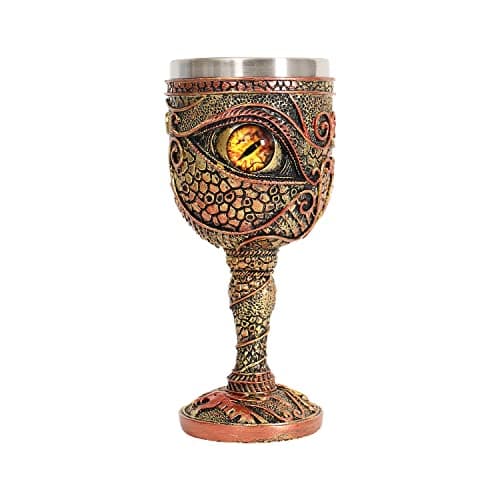 Image of OTARTU Stainless Steel The Eye of The Dragon Wine Goblet Chalice, Dungeons and Dragons Medieval Dragon Wine Cups 210ml. Men’s Gift (Yellow Eyes)