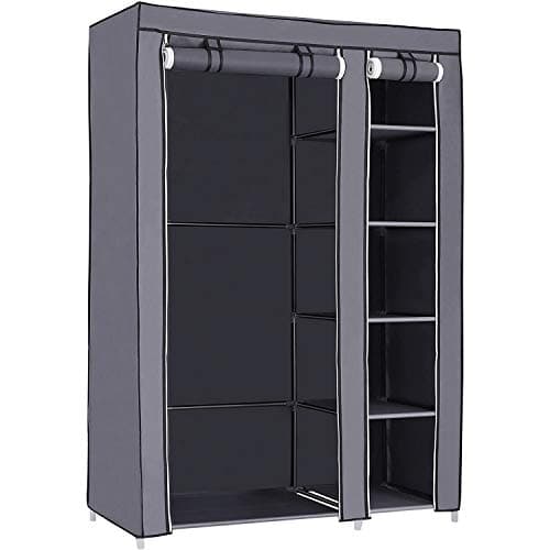 Image of SONGMICS Portable Wardrobe, Foldable Closet, Clothes Storage Organiser with Hanging Rail, Shelves, Fabric Cover, for Bedroom, Cloakroom, 110 x 45 x 175 cm, Grey LSF007G