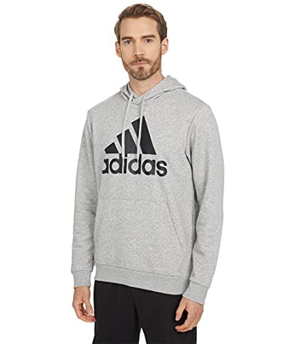 Image of adidas mens Essentials Big Logo Fleece Hoodie, Medium Grey Heather/Black, M