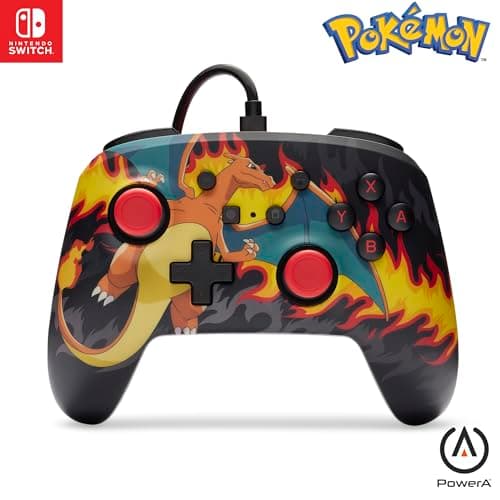 Image of PowerA Enhanced Wired Controller for Nintendo Switch - Charizard Firestorm, Gamepad, game controller, wired controller, officially licensed
