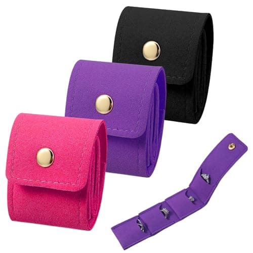Image of Ymapinc Small Travel Jewelry Pouches, 3Pcs Foldable Jewellery Bags, Mini Necklace Pouch, Lightweight Travel Jewellery Case for Necklaces/Earrings/Bracelets (Rose Red/Light Purple/Black)