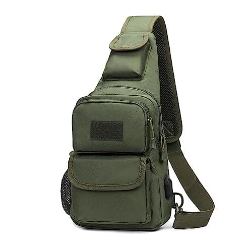Image of FANDARE Tactical Sling Bag Military Chest Shoulder Backpack Crossbody Bags with USB Charging Port Tactical Small Rucksack for Men Women Hiking Range Travel Outdoor Sports Cover Pack Army Green