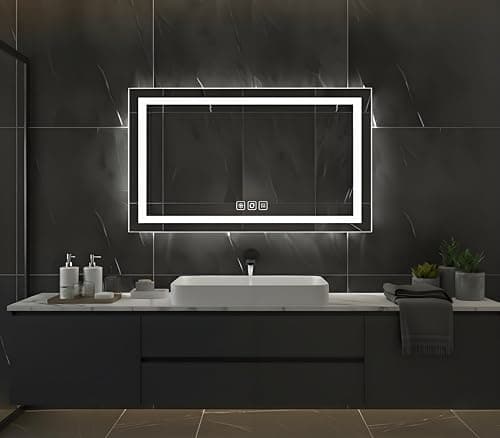 Image of luminorcrest 60x100cm LED Bathroom Mirror with Front and Backlit, Dimmable Rectangular Vanity Mirror with Anti-Fog, CRI 90+ Shatterproof Tempered Glass, Memory Function, Horizontal/Vertical Wall-Mount