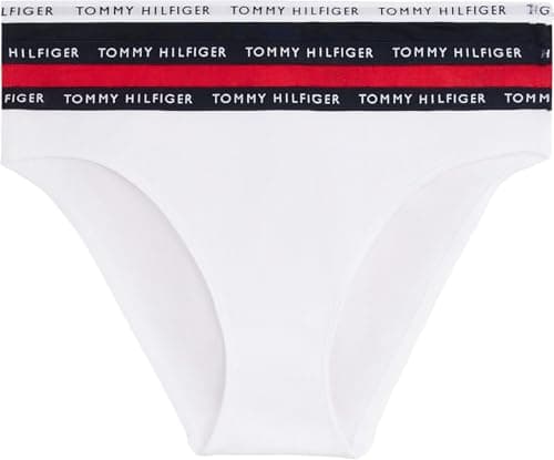 Image of Tommy Hilfiger Women’s 3 Pack Briefs Underwear, Multicolor (Desert Sky/White/Primary Red), M