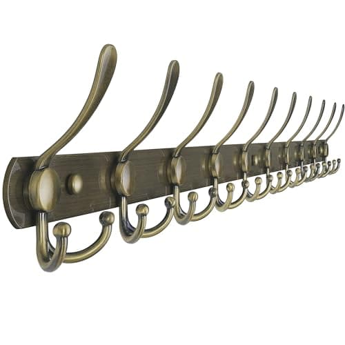 Image of Dseap Wall Mounted Coat Rack - 96cm Long 10 Tri Hooks, Heavy Duty Stainless Steel Metal Coat Hanger Rail Wall Hooks for Coats Hats Clothing Clothes Purse Mudroom Entryway, Bronze