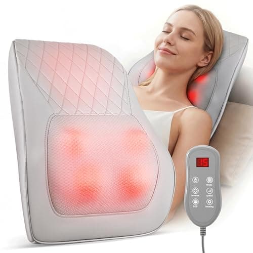 Image of Himouta Lower Back Massager with Heat, Shiatsu Electric Back and Neck Massager, 3D Deep Kneading Massage Pillow, Portable Massager Cushion, Gift for Women Men at Office Home Use (Light Gray)