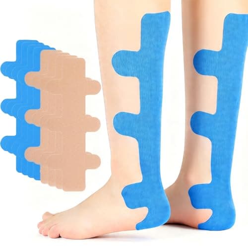 Image of 8 Pcs Precut Kinesiology Tape for Achilles Tendon, 30cm×13.7cm Heel Muscle Support Tape, Waterproof Breathable Physio Tape, Latex Free Hypoallergenic Kinetic Tape, (Blue 4Pcs+Skin Colour 4Pcs)