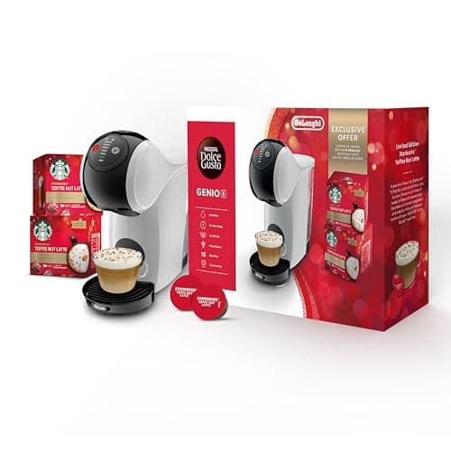 Image of Dolce Gusto De'Longhi EDG226.W Genio S Pod Coffee Machine, Toffee Nut Latte Bundle, 0.8L removable water tank, White