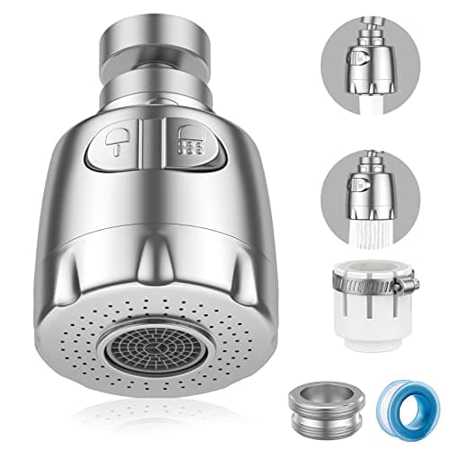 Image of Vinabo Filtro Rubinetto Rocker Tap, 360° Swivel Sink, Bubbler Aerator, Water Saving Faucet Filter Regulator Spray Head Nozzle for Kitchen Bathroom, 2 Modes, Silver