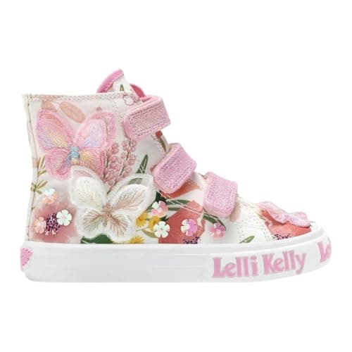 Image of Lelli Kelly Girls Butterfly Canvas Hi Top Baseball Boots Trainers LK4958 (Multi, UK Footwear Size System, Little Kid, Numeric, Medium, 9)