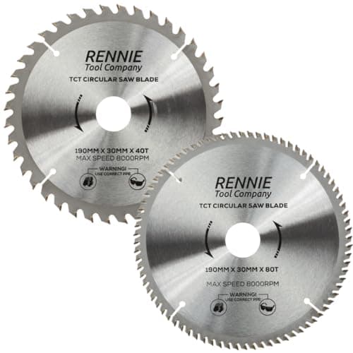 Image of 2 Pack - 190mm x 40T & 80T TCT Saw Blade. 190mm Circular Saw Blade For Fine Cuts x 30mm Bore + 25mm/20mm/16mm Bore Reduction Rings Compatible With Bosch Makita Milwaukee Ryobi Dewalt Circular Saws etc