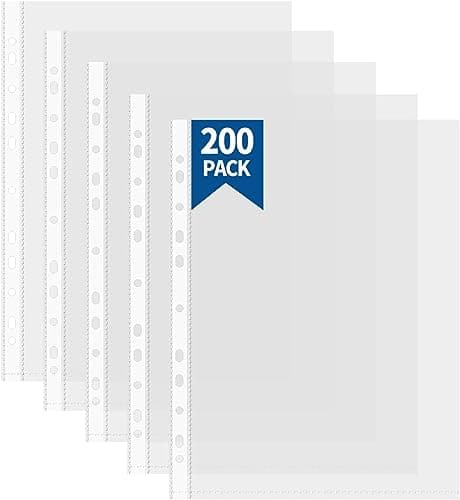 Image of Atoke 200 pcs A4 Punched Pockets,60 Micron Thick Wallet Sleeves,Clear Binder Pocket Paper File Letter Sheet Protector Binder Sleeves, Plastic Poly Pockets Binder Pouch Document Filing Bags