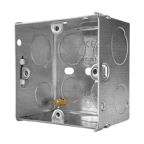 Image of Evoges Single Metal Back Box, 47mm, 1 Gang, 1.0mm Thickness for Electrical Sockets Switches, BS4662 Standard, 20mm & 25mm Knockouts, Adjustable Lug, Brass Terminal (Pack of 1)