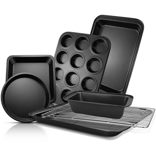 Image of Baking Pans Sets, Nonstick Bakeware Set 7-Piece with Round/Square Cake Pan