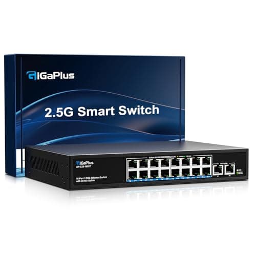 Image of 18-Port 10Gb Unmanaged PoE Ethernet Switch with 16*2.5G Base-T PoE Ports, 2*10G RJ45 Ports. 120Gbps Switching Capacity, GiGaPlus 10Gbps Network Switch for 2.5G/10Gbps NAS/PC, WiFi6 Router, Wireless AP