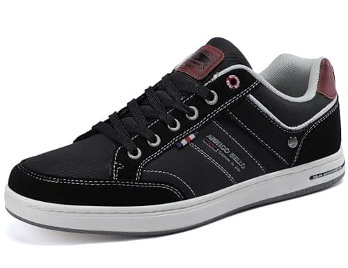 Image of Mens Casual Shoes Leather Trainers Classic Sneakers Lace Up Walking Shoes Black 10.5 UK