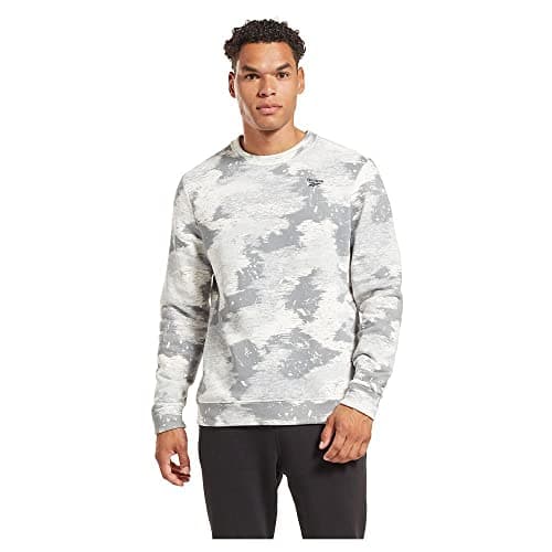 Image of Reebok Men's Identity Modern Camo Fleece Crew Long Sleeve Sweatshirt, Pure Grey 4, XS