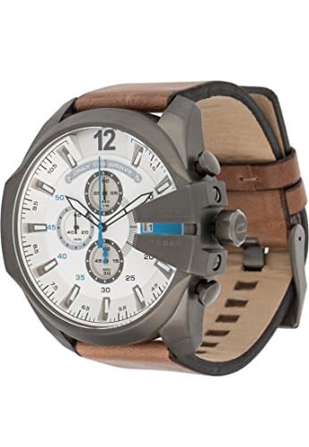 Image of Diesel Watch for Men Mega Chief, Quartz Chronograph Movement, 59 mm Gunmetal Stainless Steel Case with a Leather Strap, DZ4280