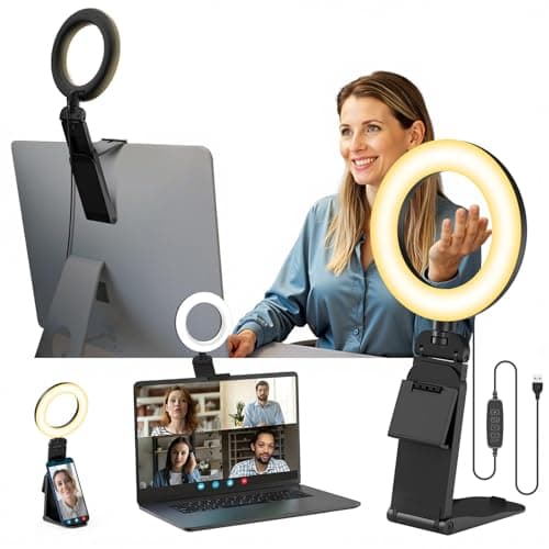 Image of Evershop Ring Light Laptop Desk Video Calls Lamp, 5" Light Ring Stand Led Lights for Webcam Computer Monitor Phone, Selfie Flash 360° Rotatable RingLight for Video Conference/Zoom/Streaming/Youtube