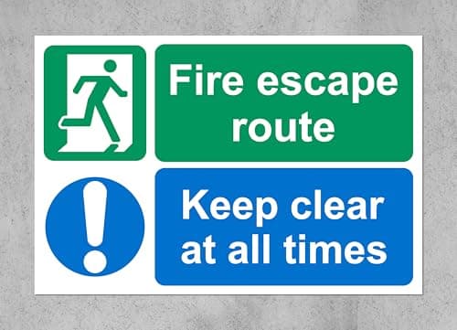 Image of Fire escape route keep clear at all times safety sign - 1mm Plastic sign (300mm x 200mm)