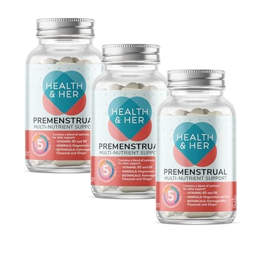 Image of Health & Her Premenstrual Supplements for Women - with Ashwagandha, Flaxseed and Ginger Root - 3 Month Supply, 180 Capsules - Vegan & Gluten Free
