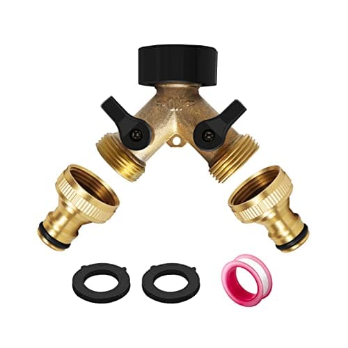 Image of Mdlufee 2 Way Brass Garden Tap Splitter,Garden Hose Splitter, Two Way Tap Connector with 2 x3/4" Quick Connector, 3/4" Tap Y Splitter Brass Hose Connector