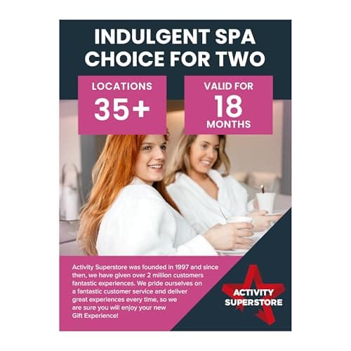 Image of Activity Superstore Indulgent Spa Day for Two Gift Experience Voucher, 30 Luxurious Options Available, Spa Day Experiences, Couples Gifts, Retirement Gifts