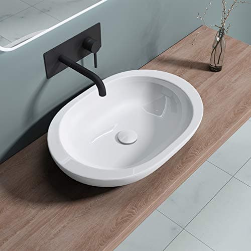 Image of Durovin Bathrooms Ceramic Bathroom Basin - Countertop Sink Vessel - Oval Washing Bowl Flat Rim (590 x 400 x 115mm)