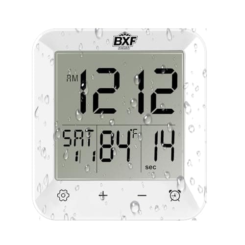 Image of Digital Shower Clock Waterproof,Bathroom Extra Large LCD Screen Wall Clock Timer,Countdown,Moisture Proof,Anti Splash,Display Temperature,Time,Date and Day of the Week,Suction Cup,Hanging (White)