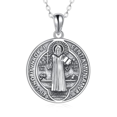 Image of ONEFINITY Saint Benedict Necklace 925 Sterling Silver NR Cross Catholic Protection Pendant Coin Jewelry Gifts for Women