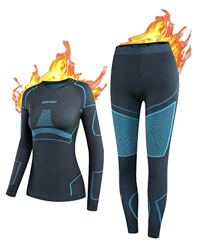 Image of NOOYME Thermal Base Layer Women, Ski Base Layers Women, Ladies Thermal Clothing & Leggings Quick Dry Thermal Underlayer Women Ladies Thermal Underwear Set Black-blue